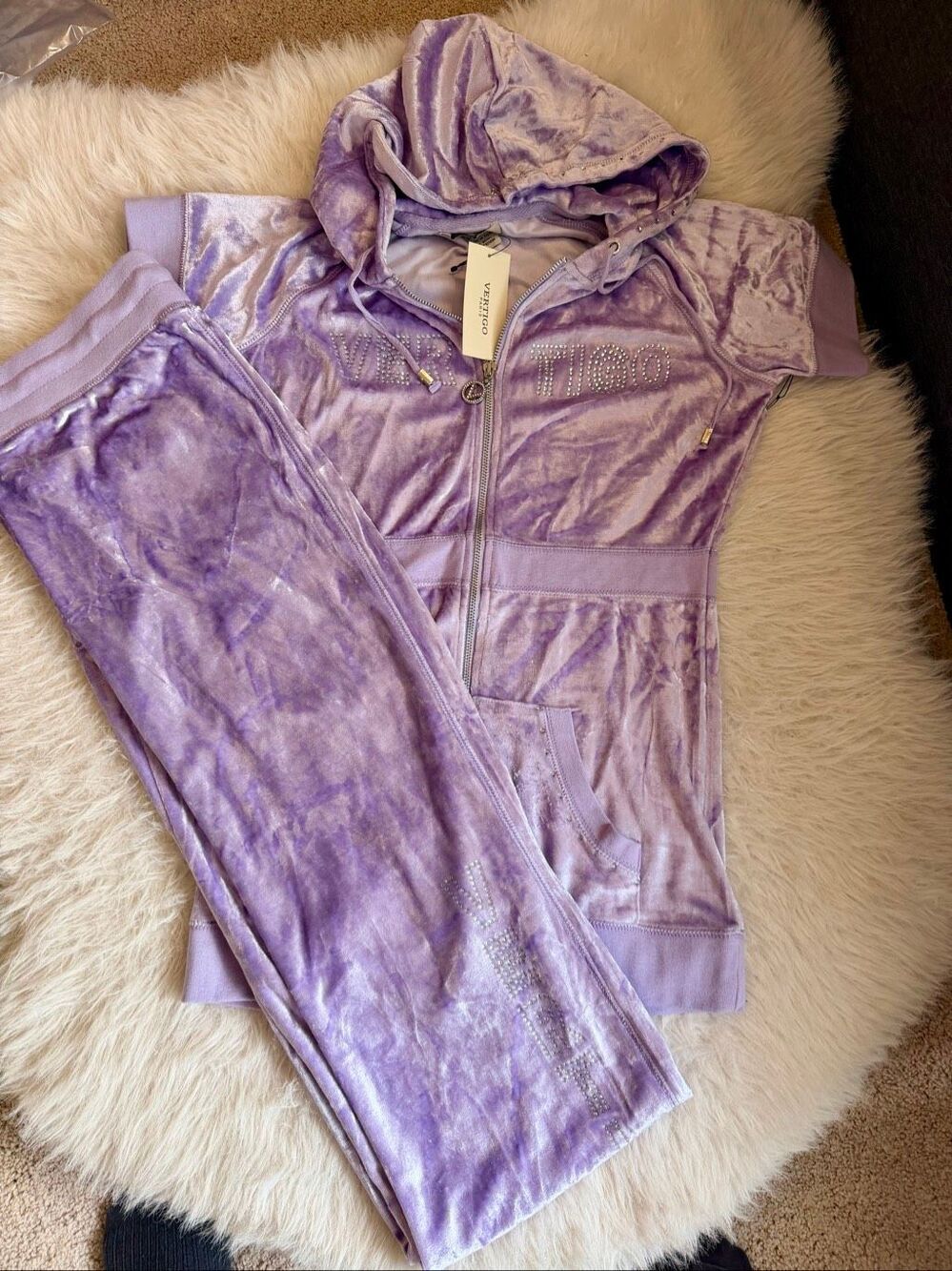NWT Vertigo Paris Y2K purple galore, rhinestones, tracksuit set in medium